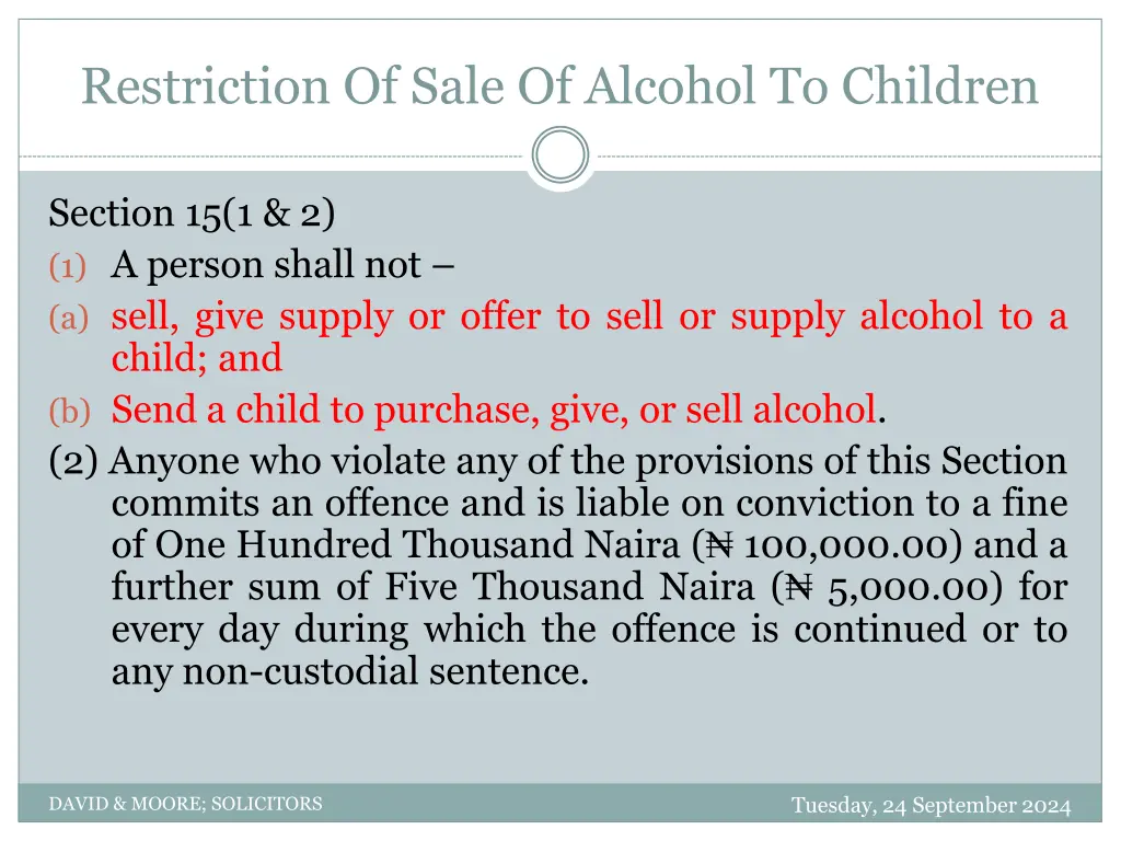 restriction of sale of alcohol to children