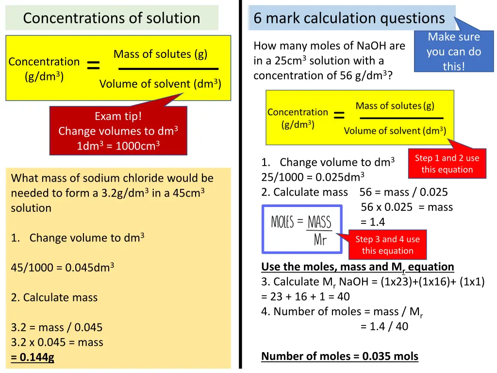 concentrations of solution