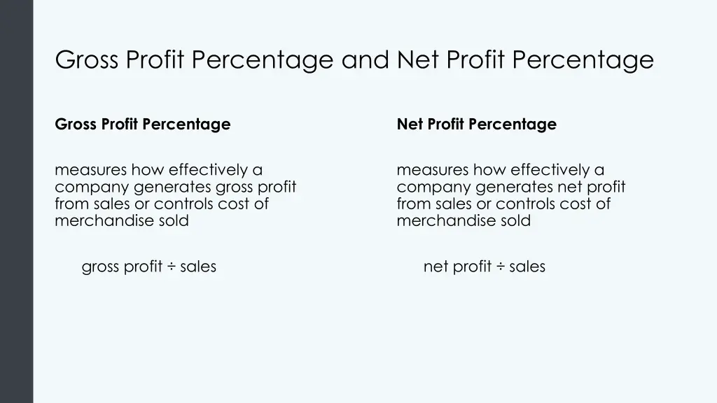 gross profit percentage and net profit percentage