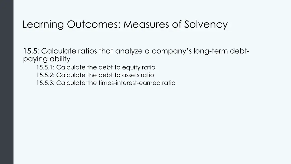 learning outcomes measures of solvency