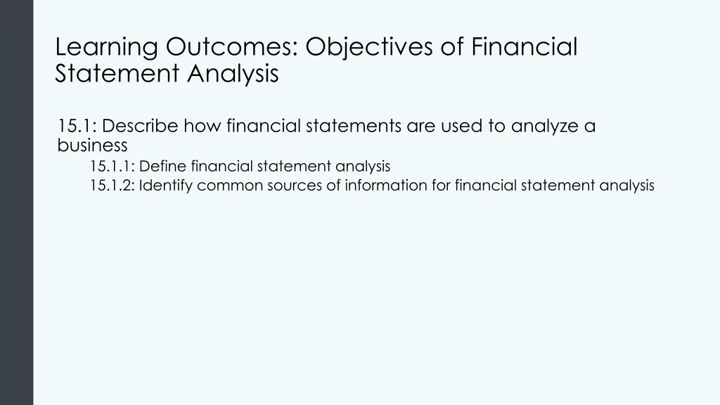 learning outcomes objectives of financial