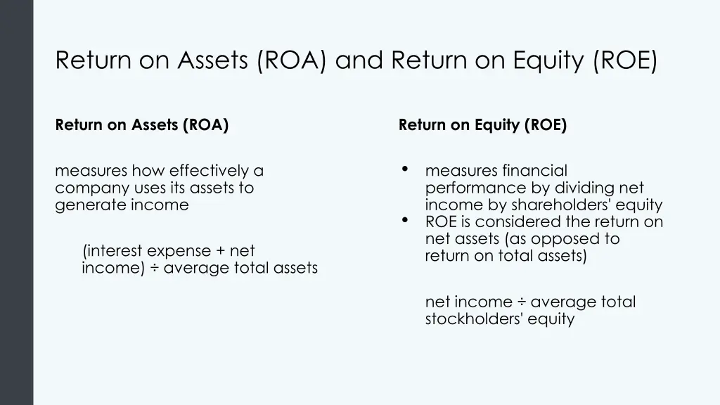 return on assets roa and return on equity roe