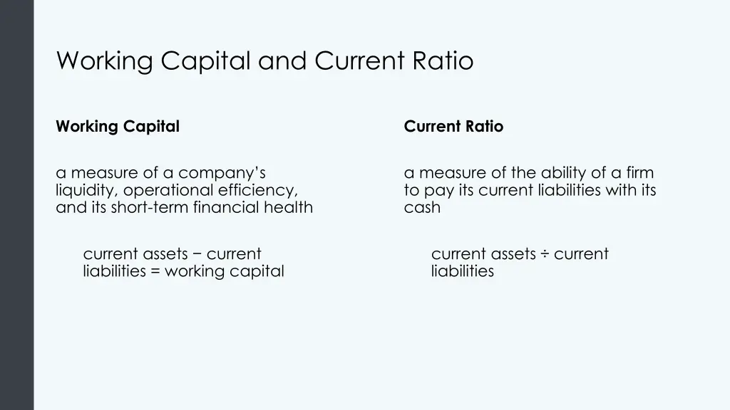 working capital and current ratio