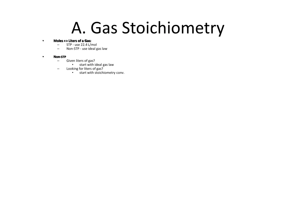 a gas stoichiometry liters