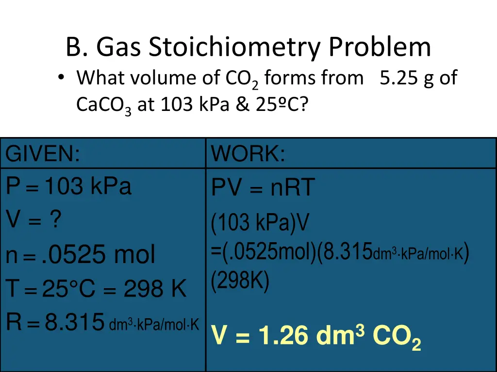 b gas stoichiometry problem what volume 1