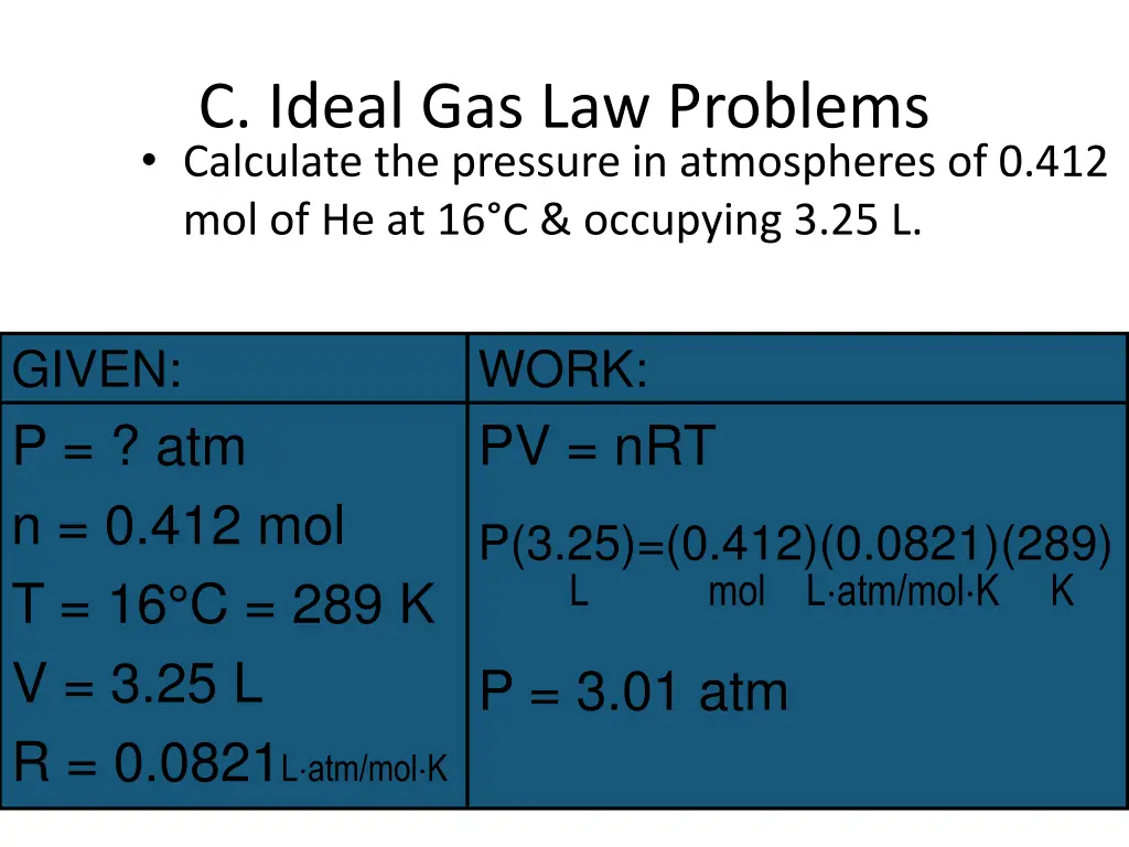 c ideal gas law problems calculate the pressure