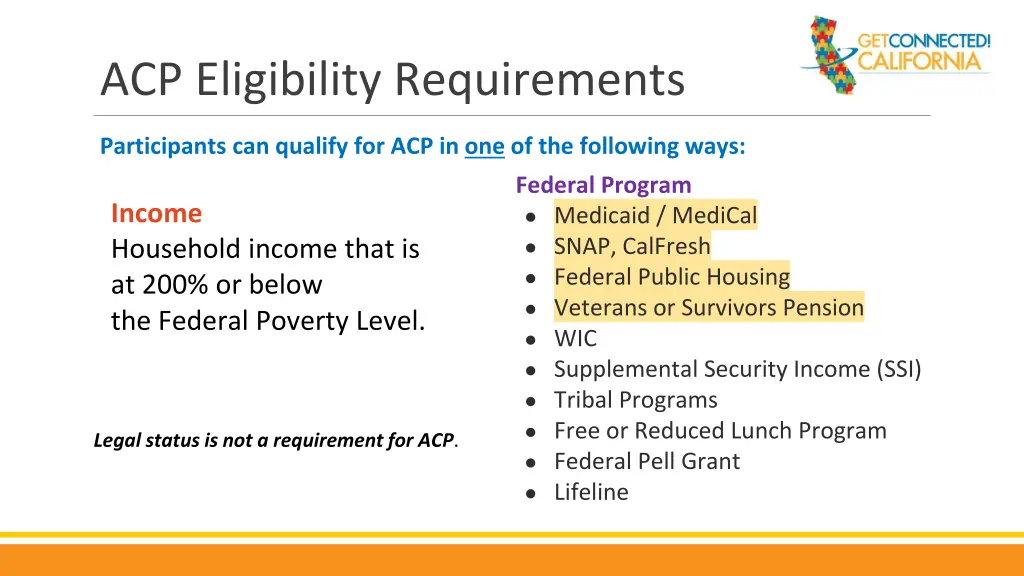 acp eligibility requirements