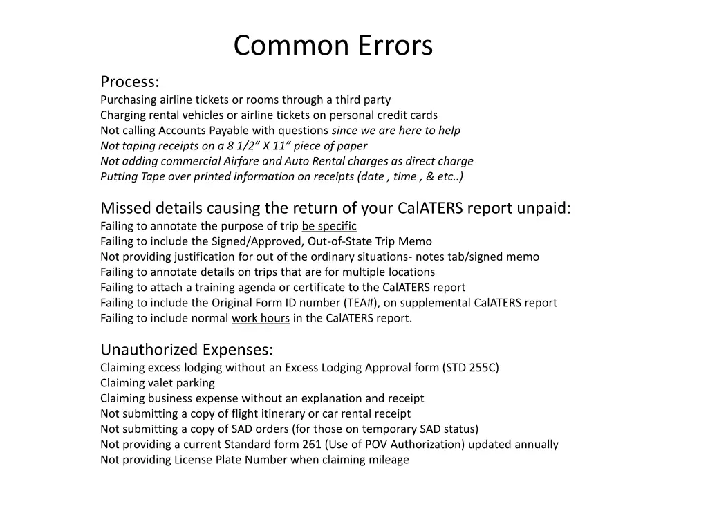 common errors