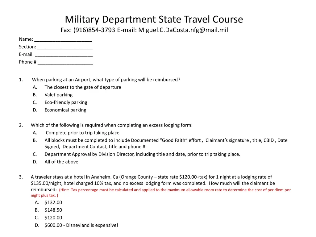 military department state travel course 1