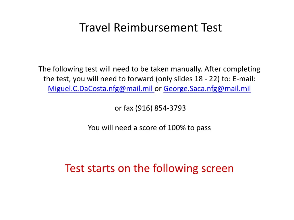 travel reimbursement test