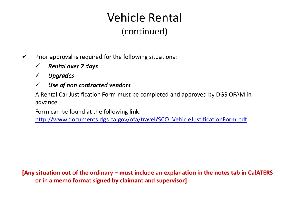 vehicle rental continued