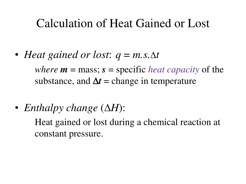 calculation of heat gained or lost