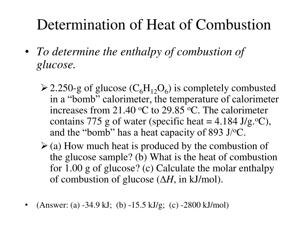 determination of heat of combustion