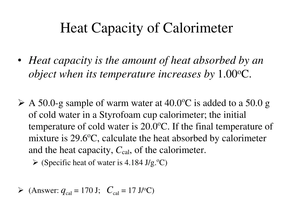 heat capacity of calorimeter