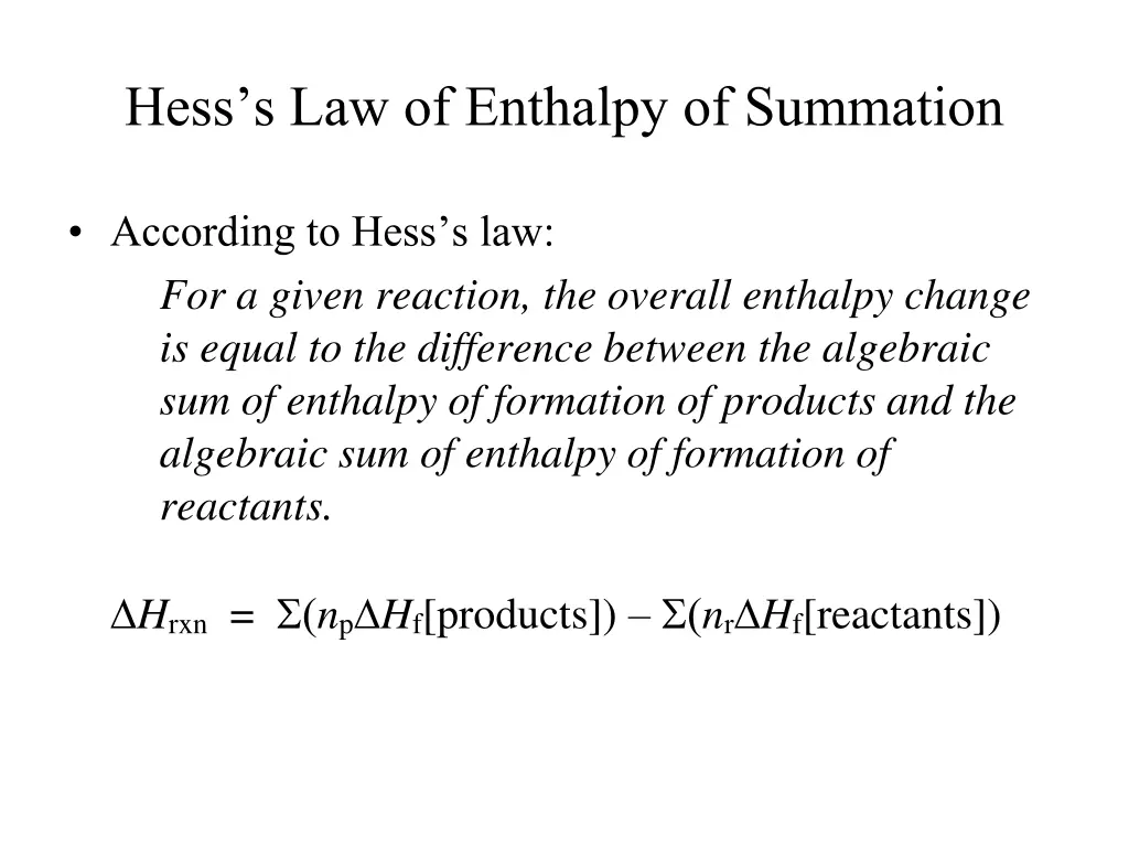 hess s law of enthalpy of summation