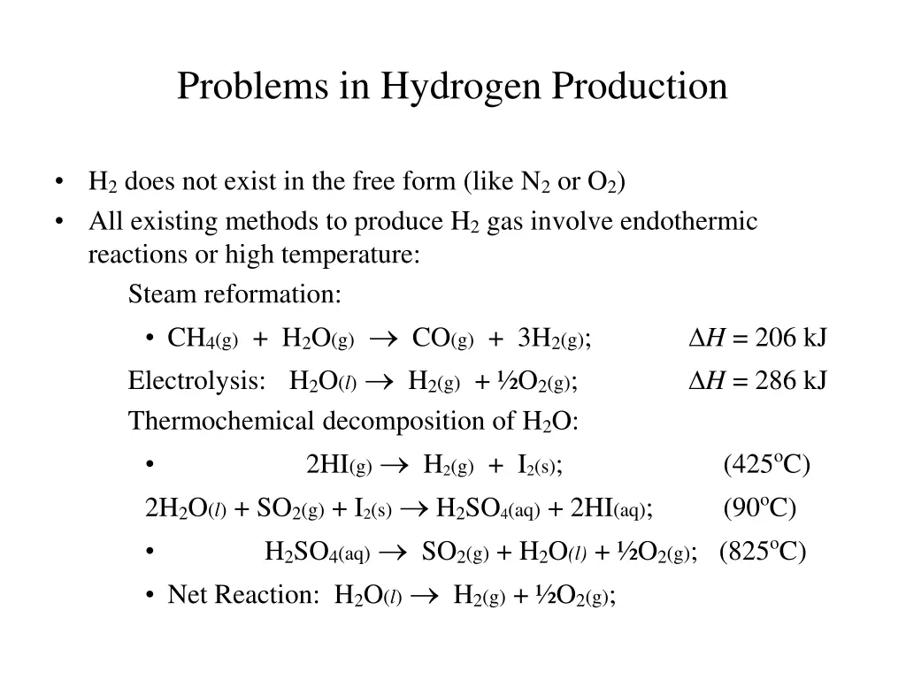 problems in hydrogen production