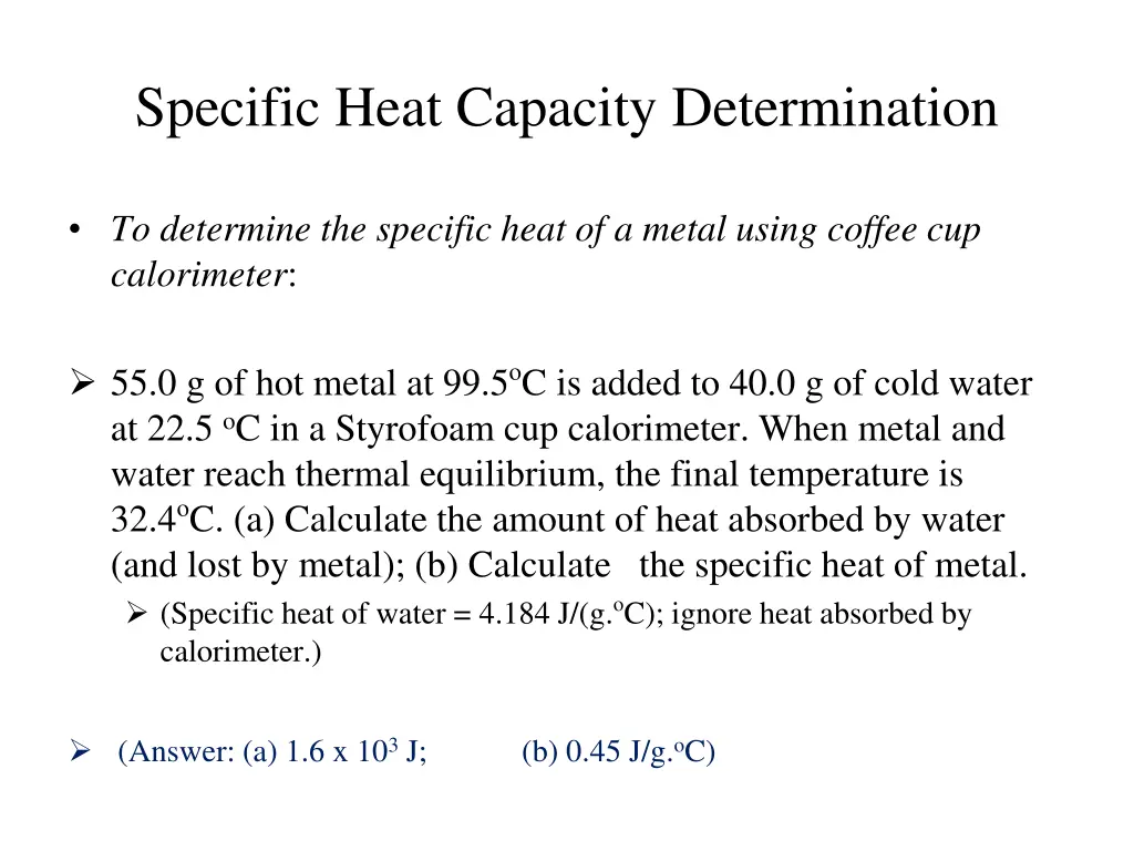 specific heat capacity determination