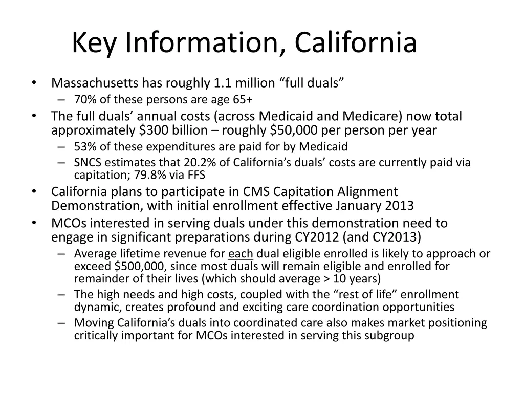 key information california