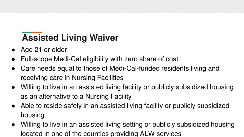 assisted living waiver age 21 or older full scope