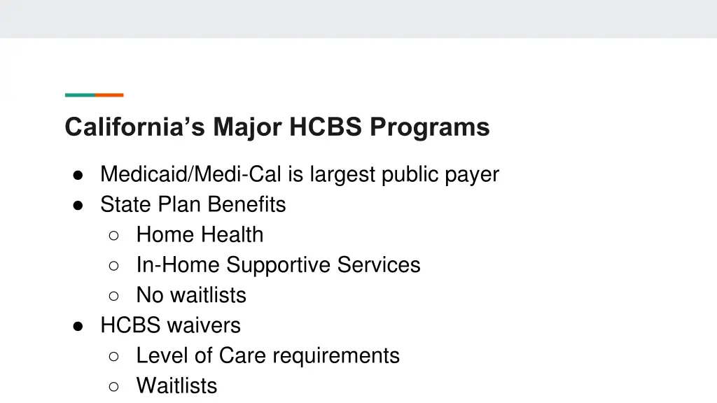 california s major hcbs programs