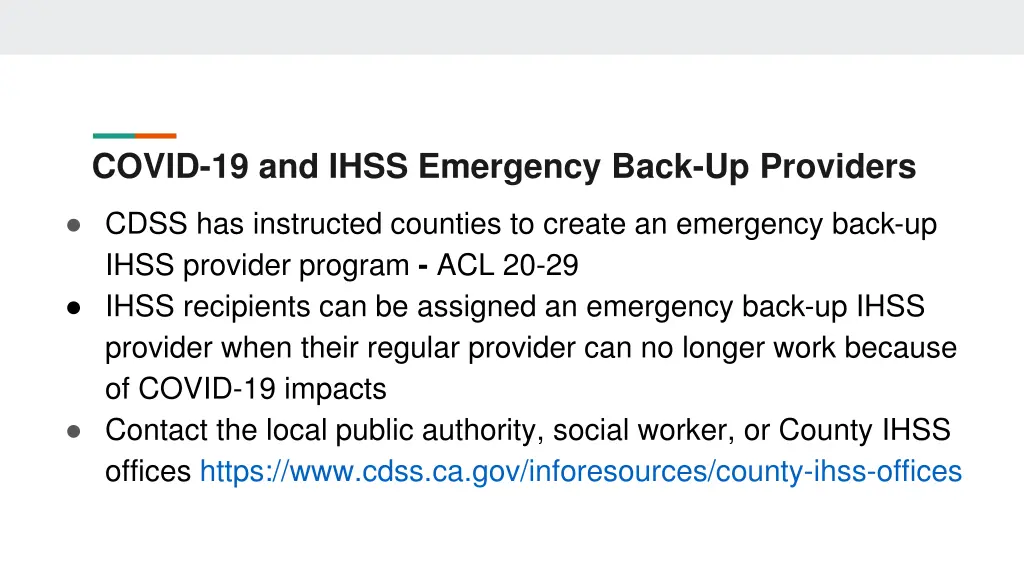 covid 19 and ihss emergency back up providers