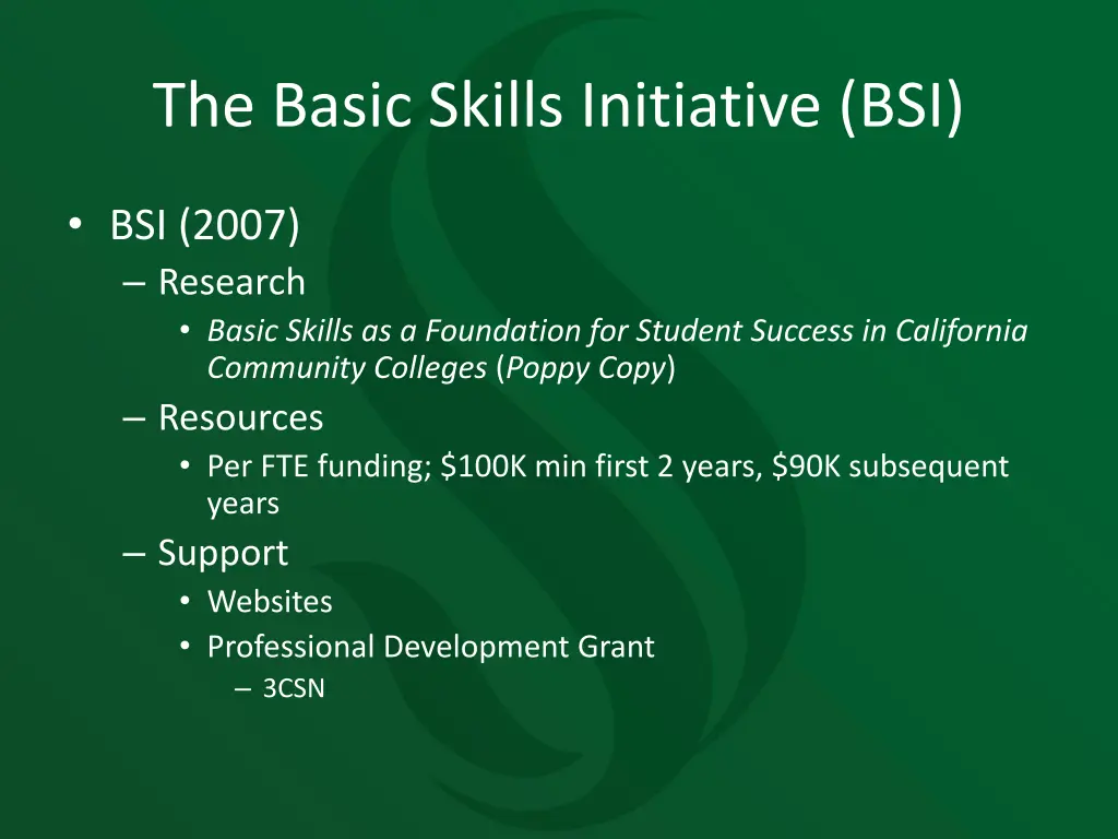 the basic skills initiative bsi