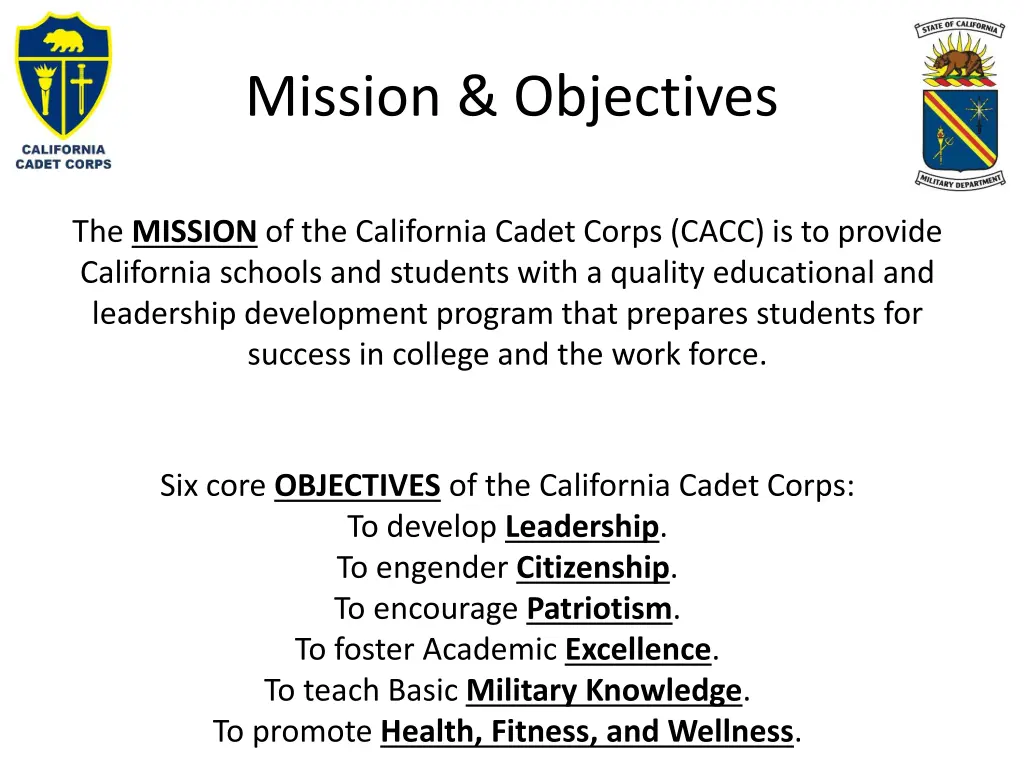 mission objectives