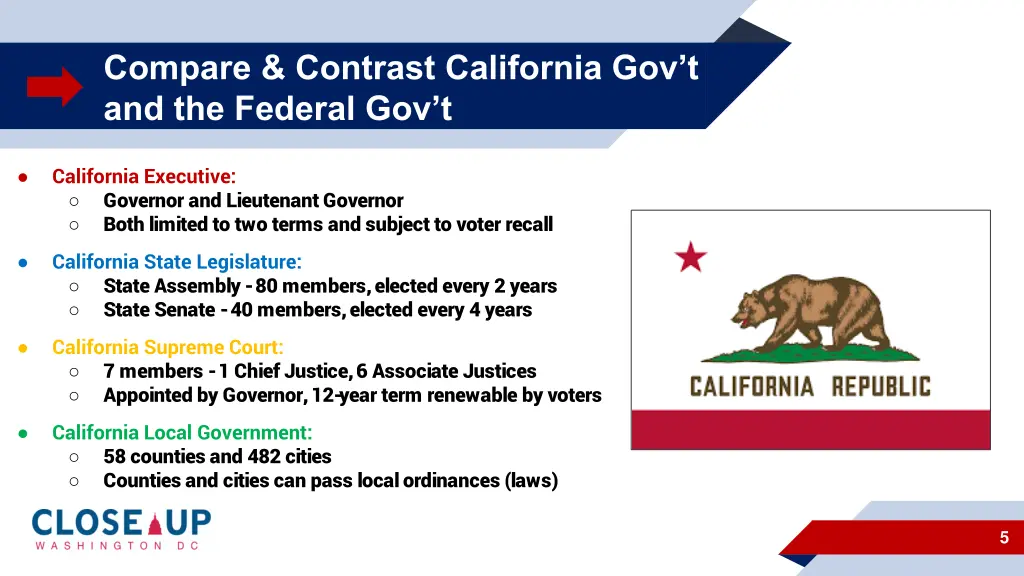 compare contrast california gov t and the federal