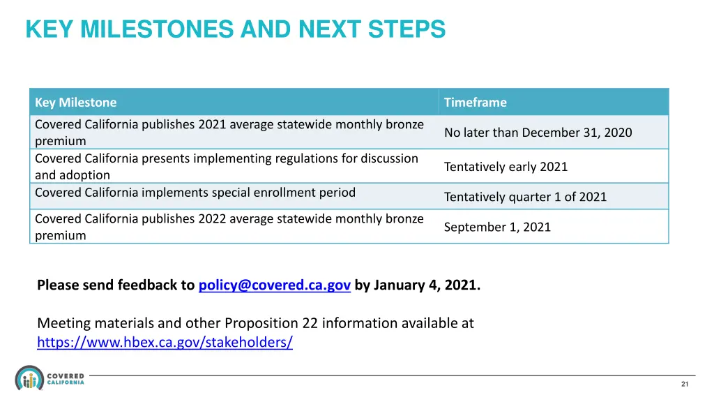 key milestones and next steps 1