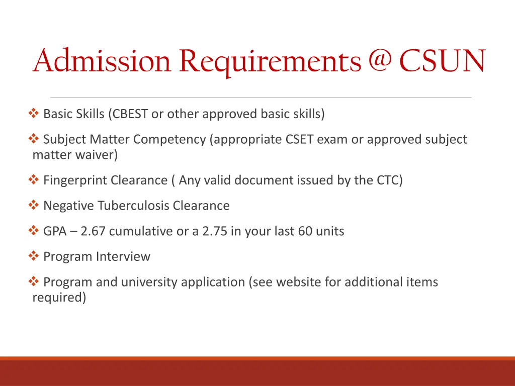 admission requirements @ csun