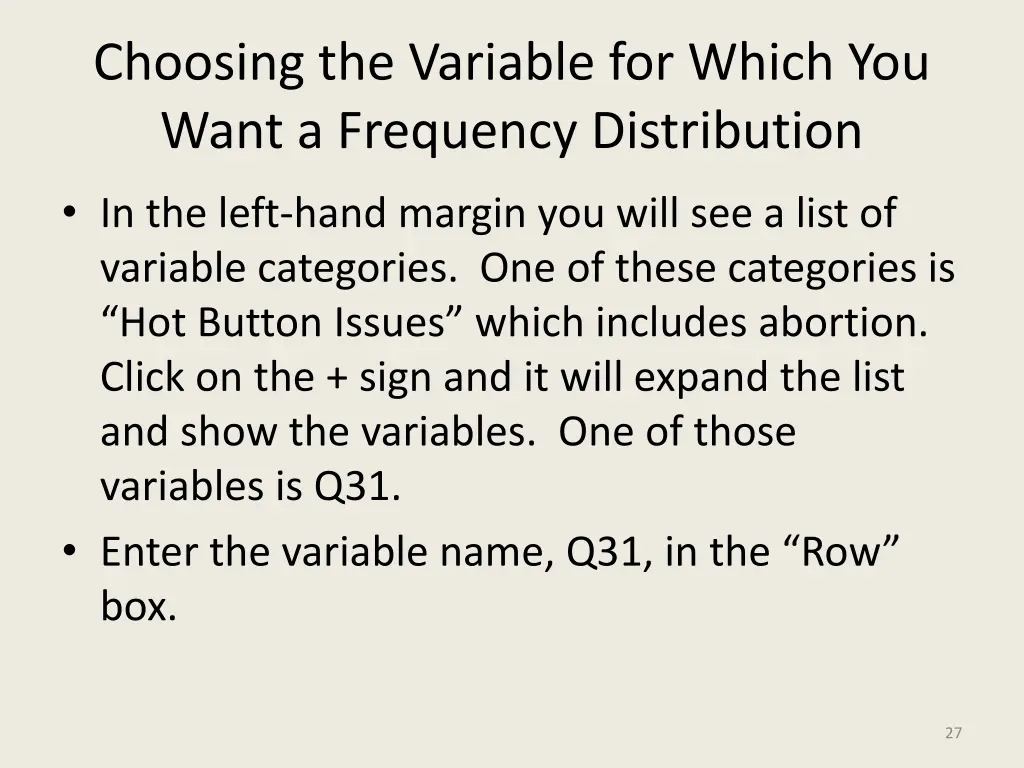 choosing the variable for which you want