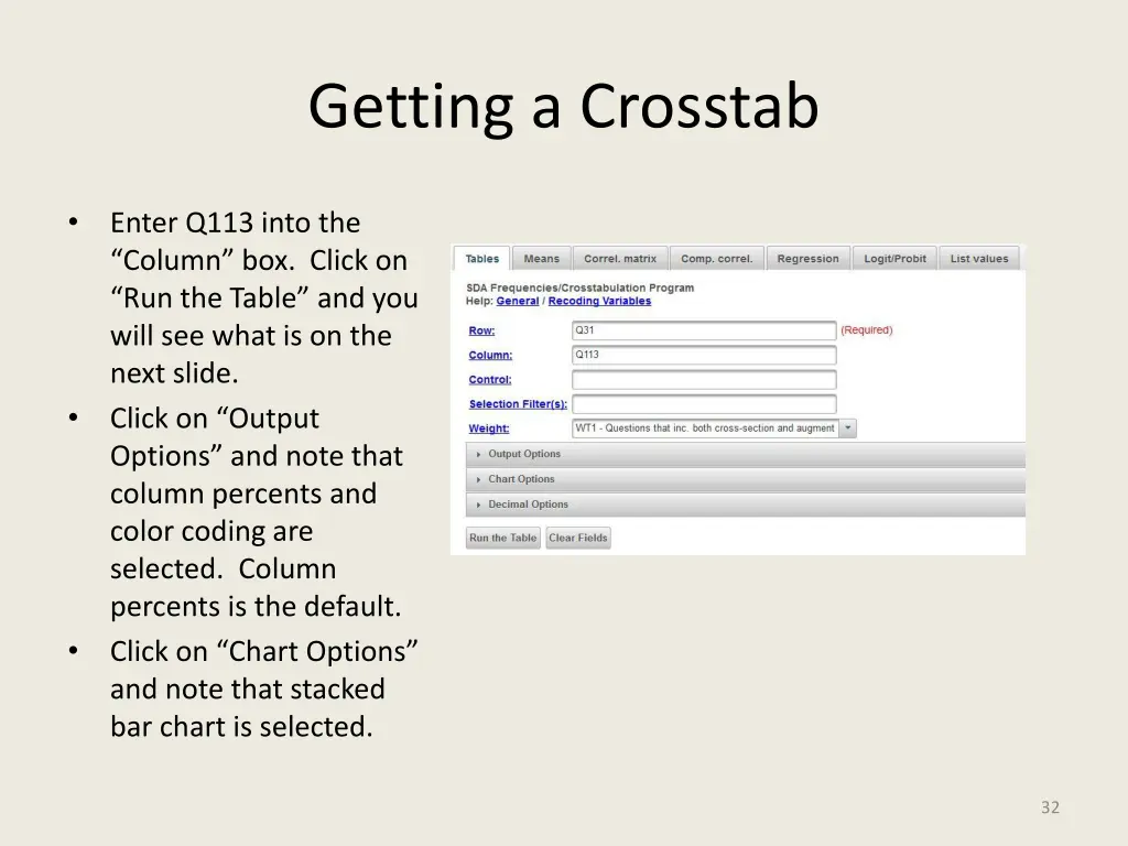 getting a crosstab