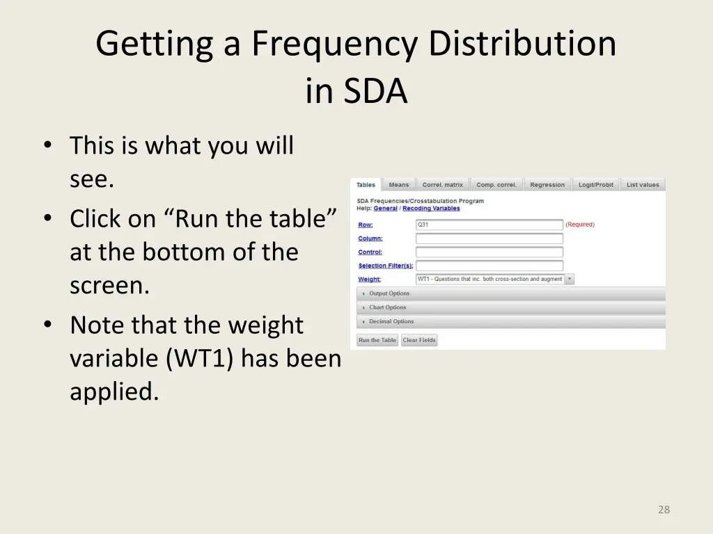 getting a frequency distribution in sda