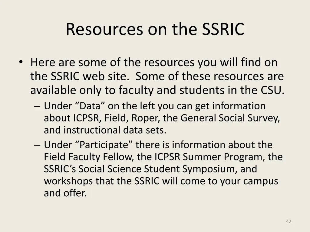 resources on the ssric