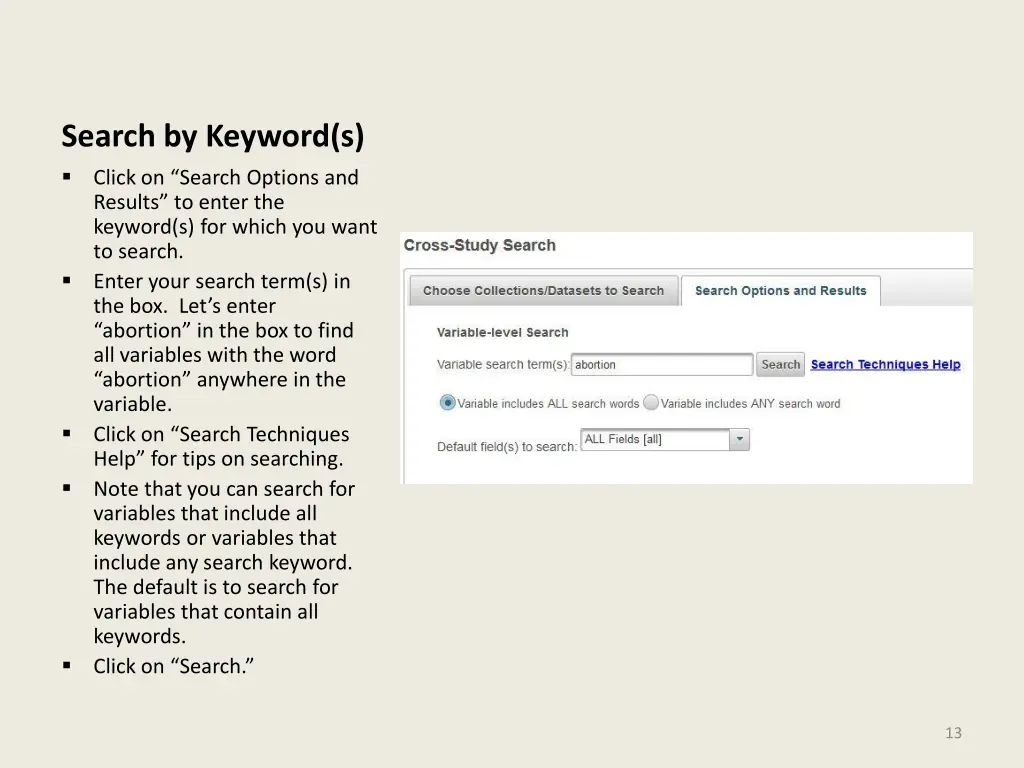 search by keyword s click on search options