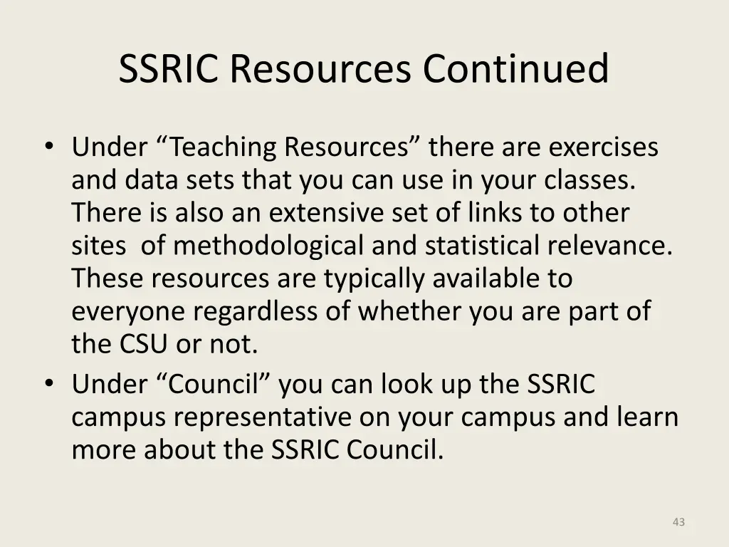 ssric resources continued