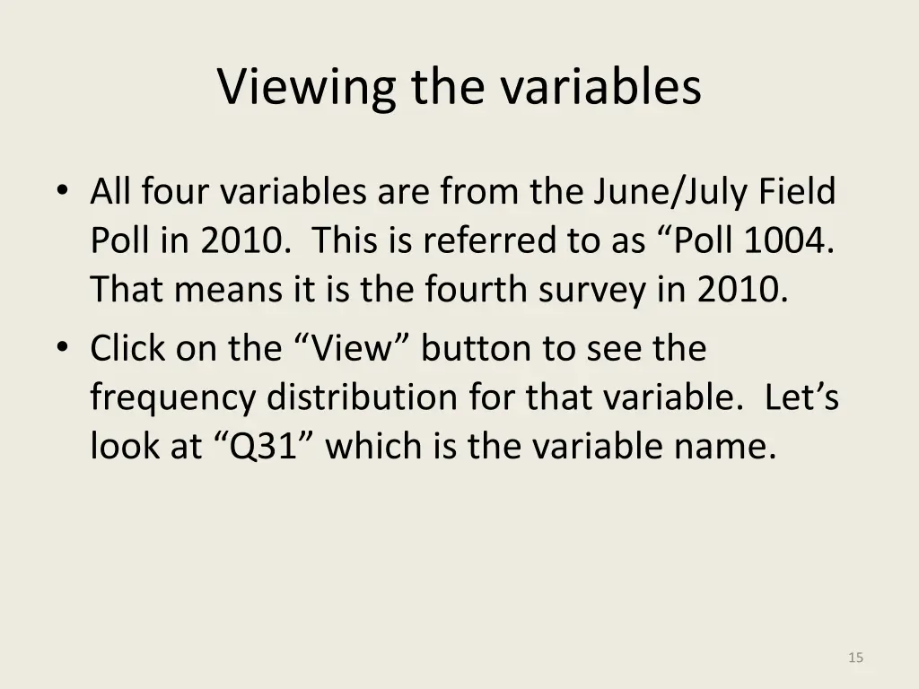 viewing the variables