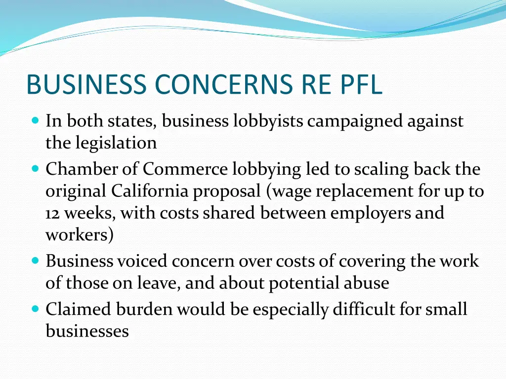 business concerns re pfl