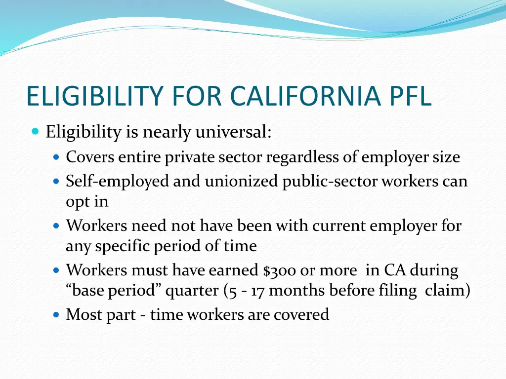 eligibility for california pfl