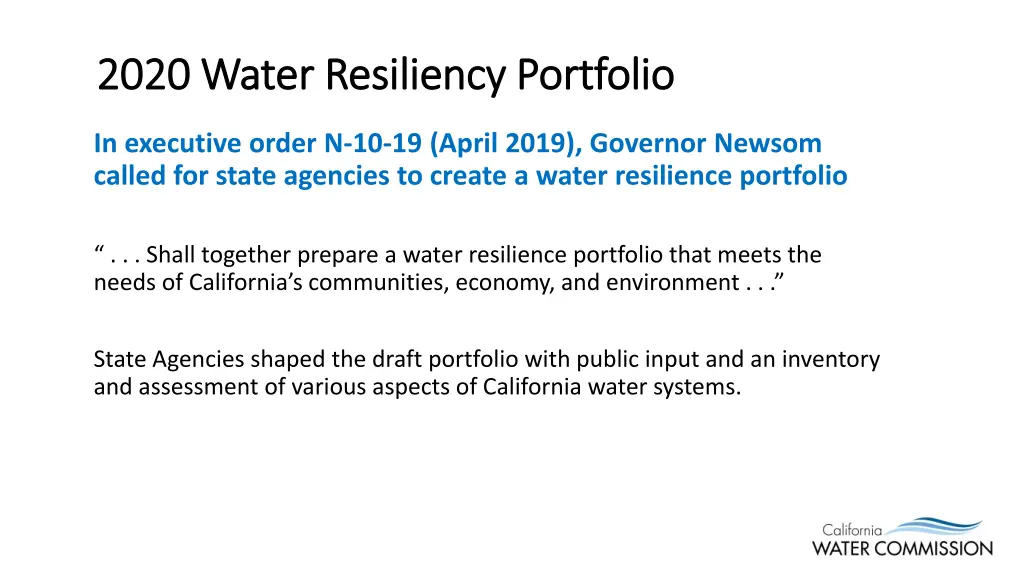 2020 water resiliency portfolio 2020 water