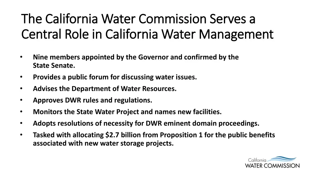 the california water commission serves