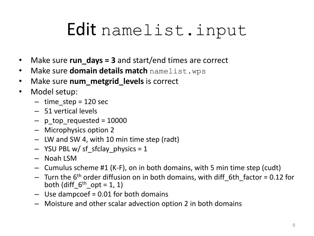 edit namelist input