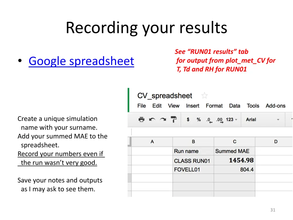 recording your results