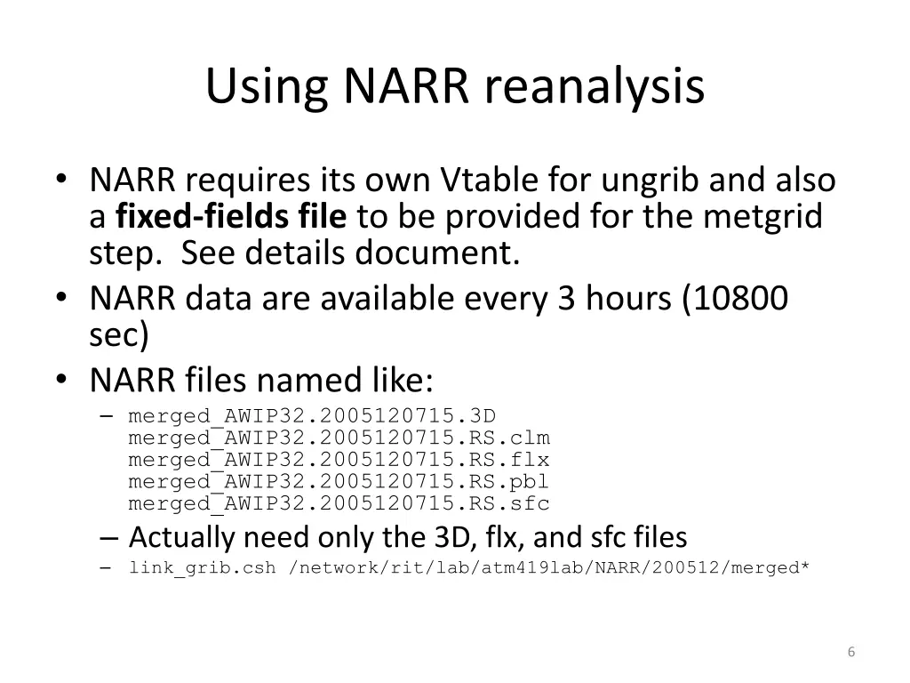 using narr reanalysis