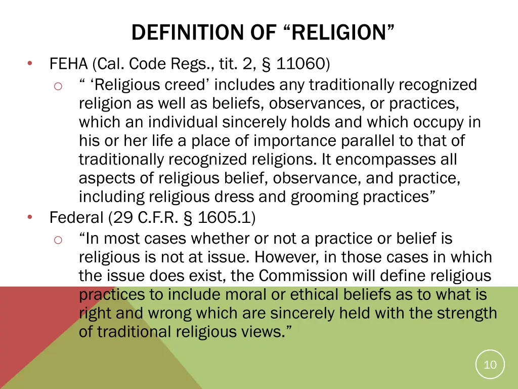 definition of religion feha cal code regs