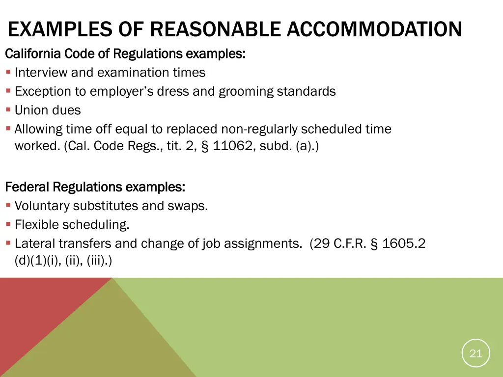 examples of reasonable accommodation california