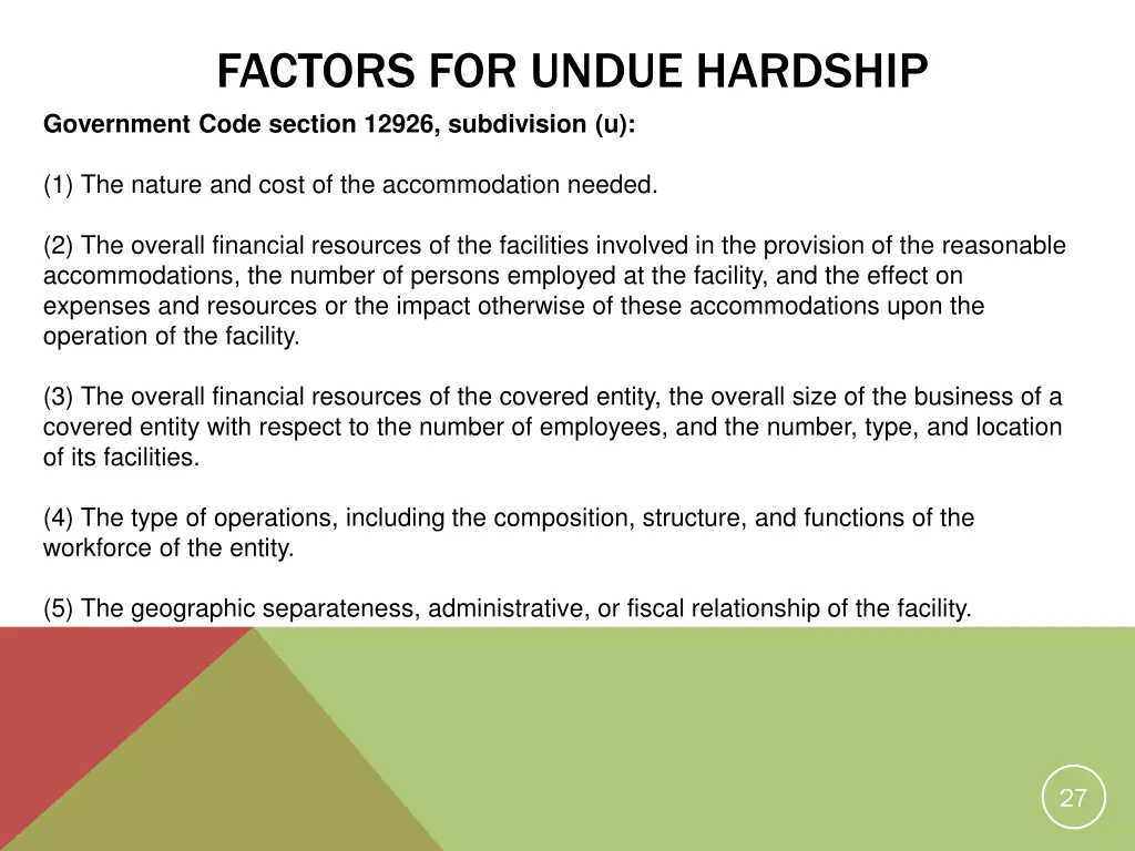 factors for undue hardship government code