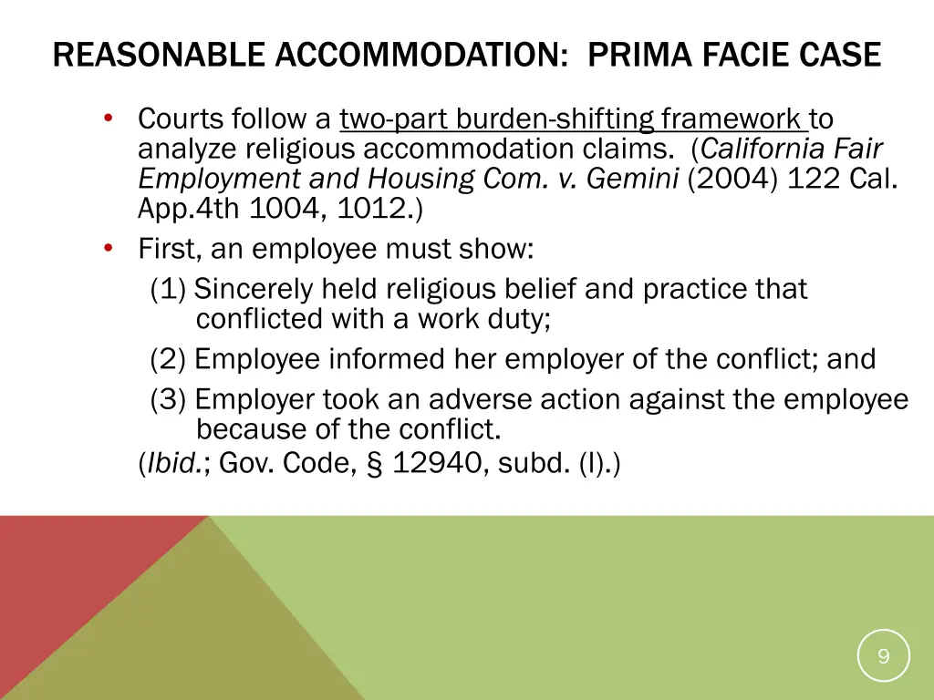 reasonable accommodation prima facie case