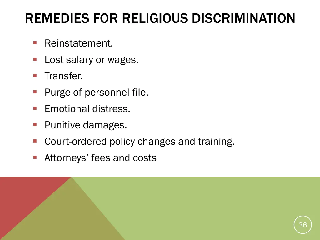 remedies for religious discrimination