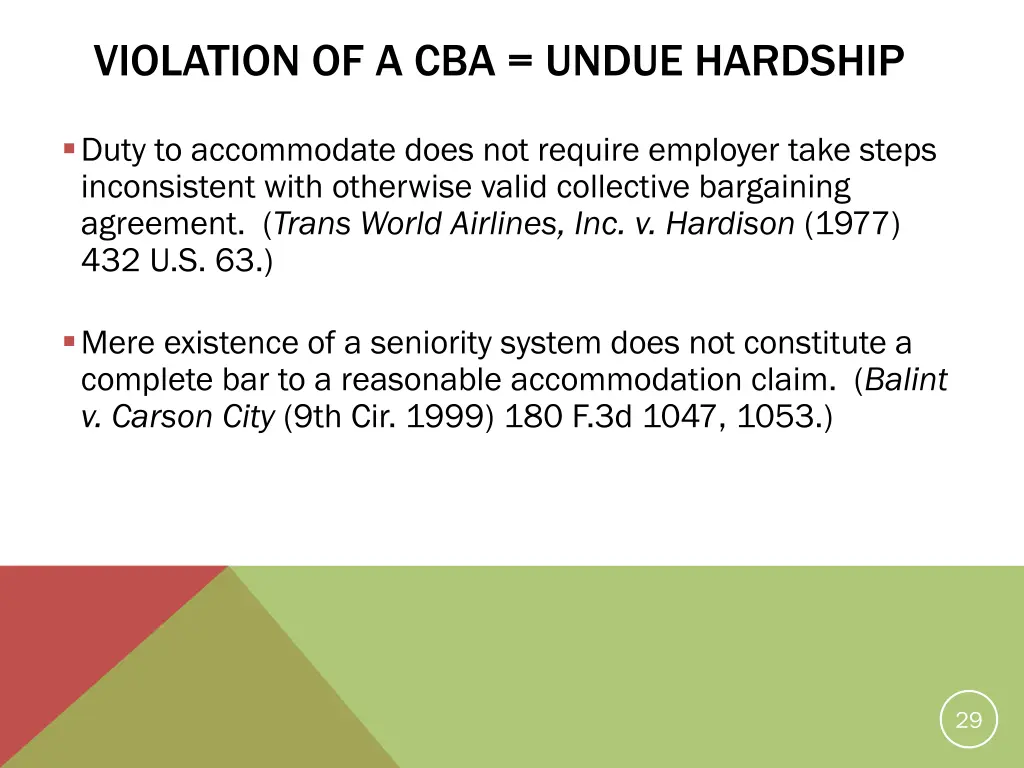 violation of a cba undue hardship